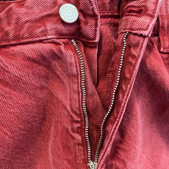 Mango Cranberry Red Garment Washed Wide Leg Full Length Jeans Size 10 - Picture 5 of 10
